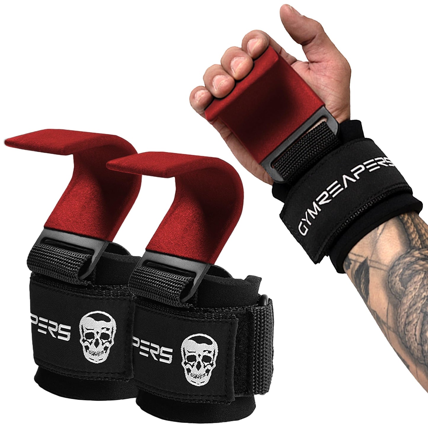 Gymreapers Weight Lifting Hooks (Pair), Heavy Duty Power Wrist Straps Hand Grip Support For Deadlifts, Pull Ups, Shrugs - Gym Gloves For Men and Women