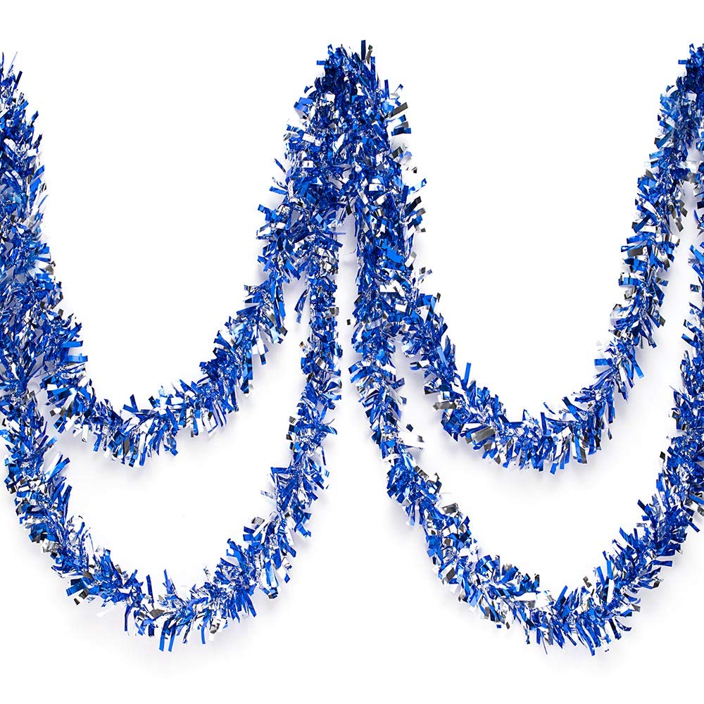 Anderson's Metallic Blue & Silver Tinsel Twist Garland, 25ft Holiday Decoration, Christmas Tree Trim, Parade Float Decor, Party Supplies, Halloween, Graduation, Indoor Outdoor Event Garland