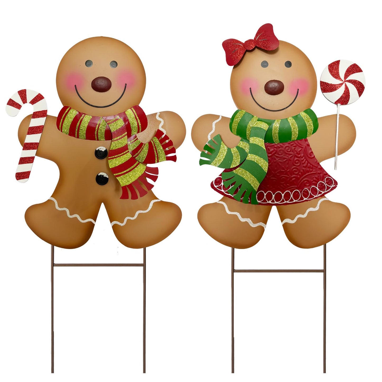ABELOTS Outdoor Christmas Decorations,27" H Large Gingerbread Boy and Girl Metal Yard Stakes,Set of 2, Rustic Winter Signs for Lawn Garden,Patio, Pathway & Front Yard,Farmhouse Porch Outside