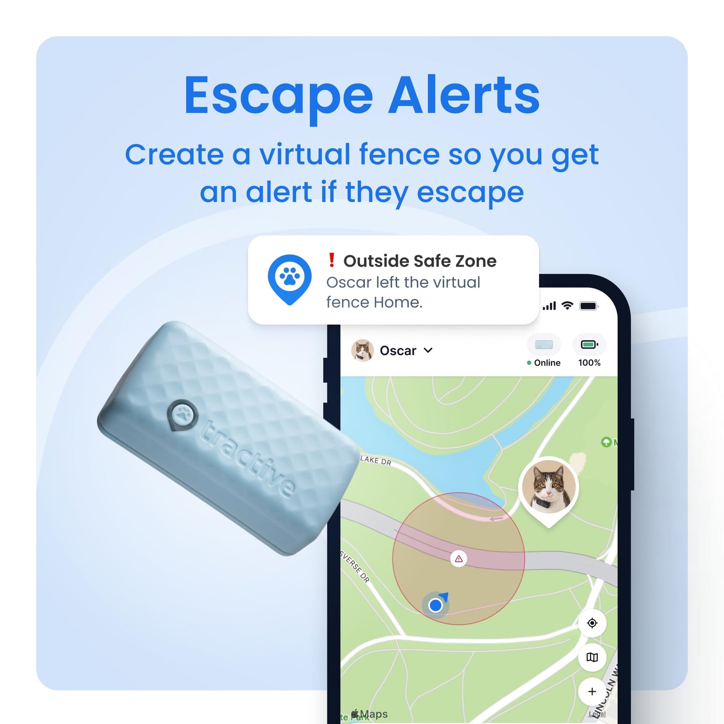 Tractive Smart Cat GPS Tracker | Real-Time Location & Wellness Monitoring for Cats 6.5 lbs+ | Territory & Location History | Up to 5-Day Battery | Breakaway Collar Included (Dark Blue)