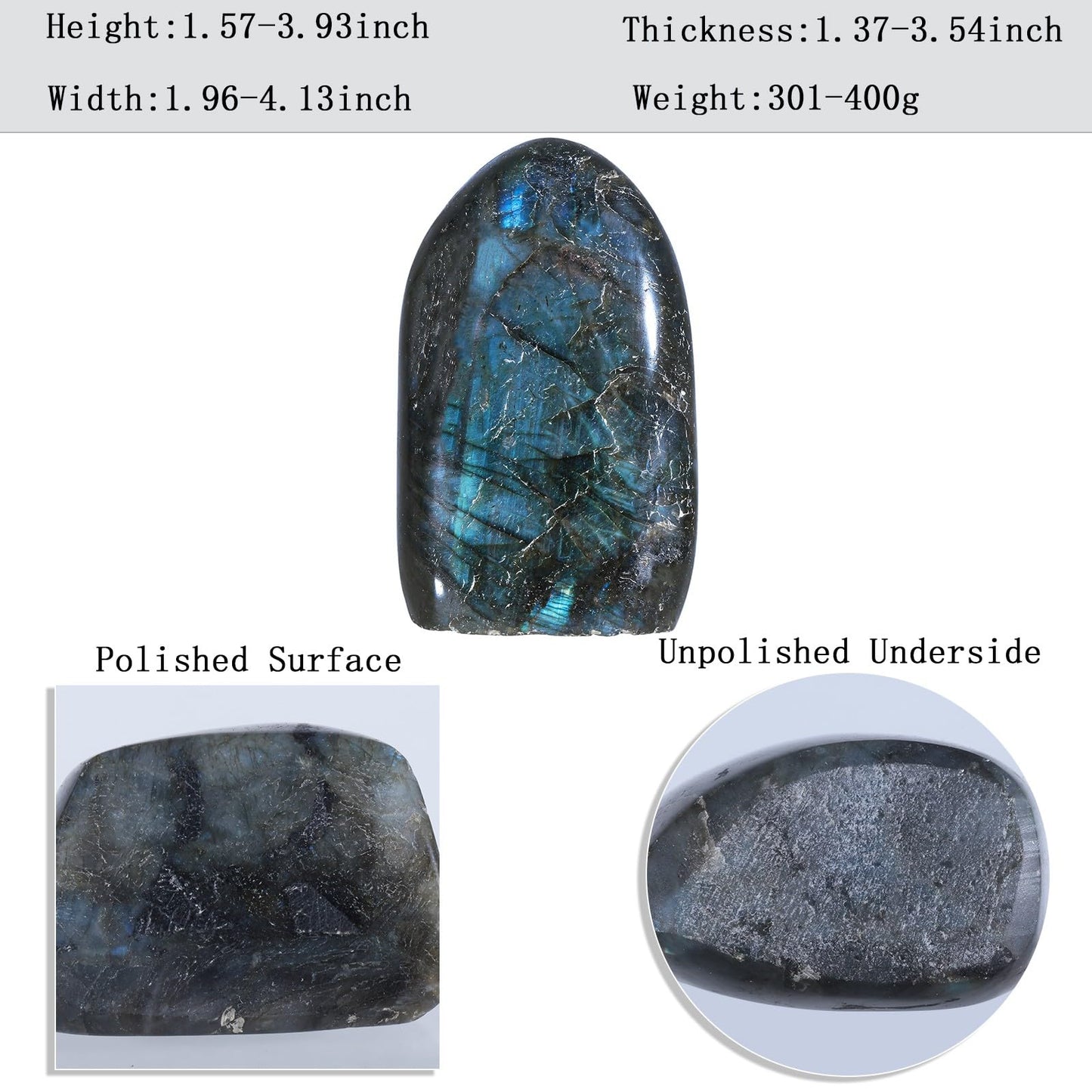 TUMBEELLUWA 0.66-0.88 LB Natural Polished Labradorite Stone Slab for Reiki Healing, Self Standing Crystal Palm Stone for Table Desk Decor
