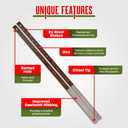 Post Buddy Pack of 4 Easy Fence Post Repair Kit (to Fix 2 Broken Wood Posts), Quick and Simple to Install, Effective, Durable Steel Stakes