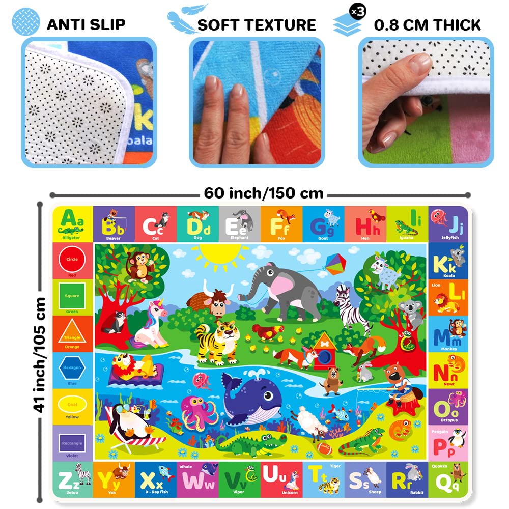 QUOKKA Baby Play Mat For Floor - 112x150 cm ABC Rug For Kids - Extra Thick (0.8cm) - Non-Slip Padded Nursery Mat for Crawling & Fun - Toddlers & Infants Foldable Gift Rug