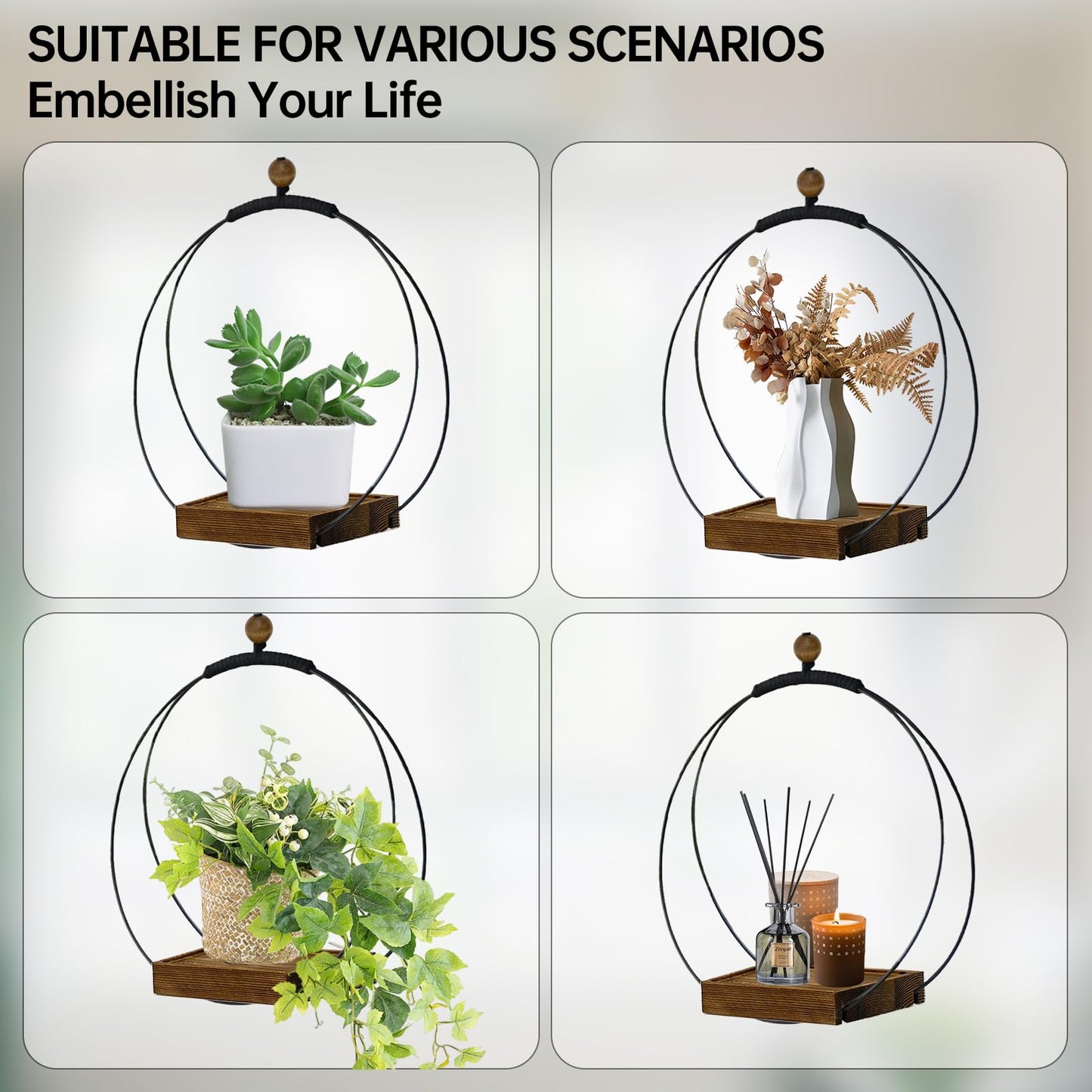 Adnkwolivt Hanging Planters for Indoor Plants - Plant Hanger Outdoor Pack of 2, Metal Plant Hanger Mid Century, Hanging Wall Ceiling Window, Gift for Mom, Plant Lovers, Housewarming