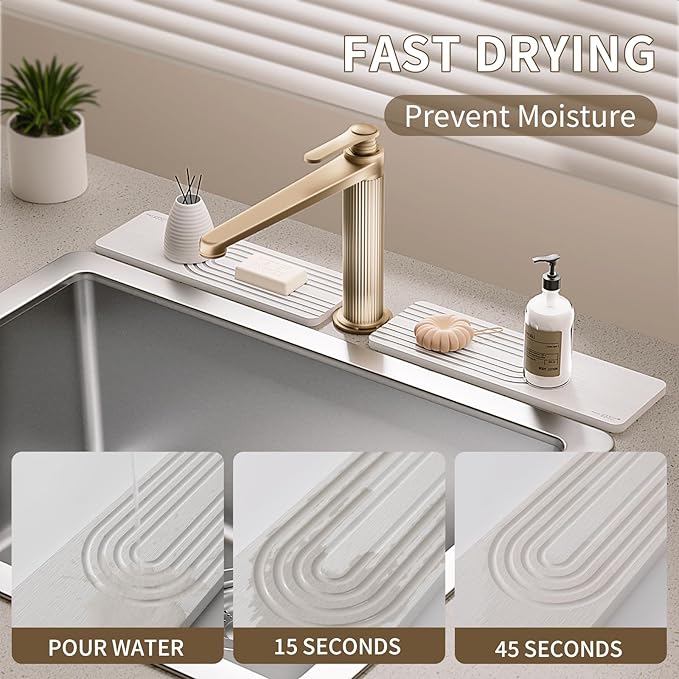 Faucet Mat for Kitchen Sink, Diatomite Stone Drying Sink Protectors, Bathroom