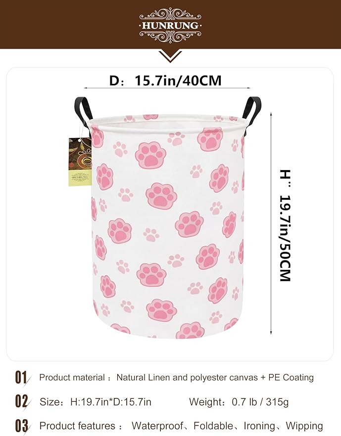 HUNRUNG Laundry Hamper, Large Canvas Fabric Lightweight Storage Basket Toy