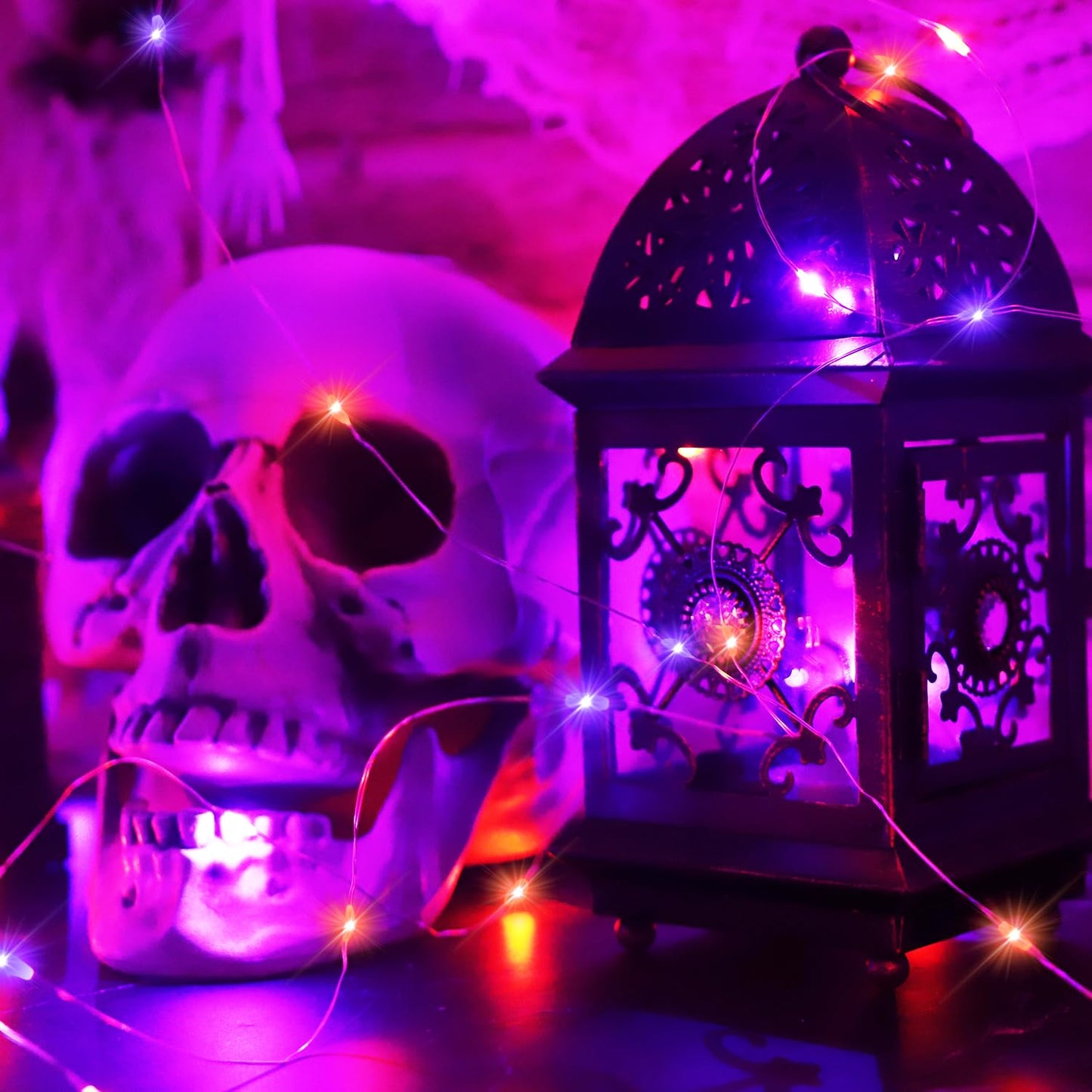 Halloween Fairy Lights Purple&Orange, 400LED Copper String Lights Waterproof Gothic Twinkle Lights for Home, Bedroom, Garden, Patio, Outdoor, Christmas Decor- 4 Pack 100LED Purple and Orange