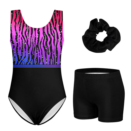 TUONROAD Kid Girls Gymnastics Leotards with Shorts for 4t 5t Children Black Rose 3D Printed Activewear Size 4 Girls' Sleeveless Quick Dry Shiny Diamond GYM Biktards,Size 4 5