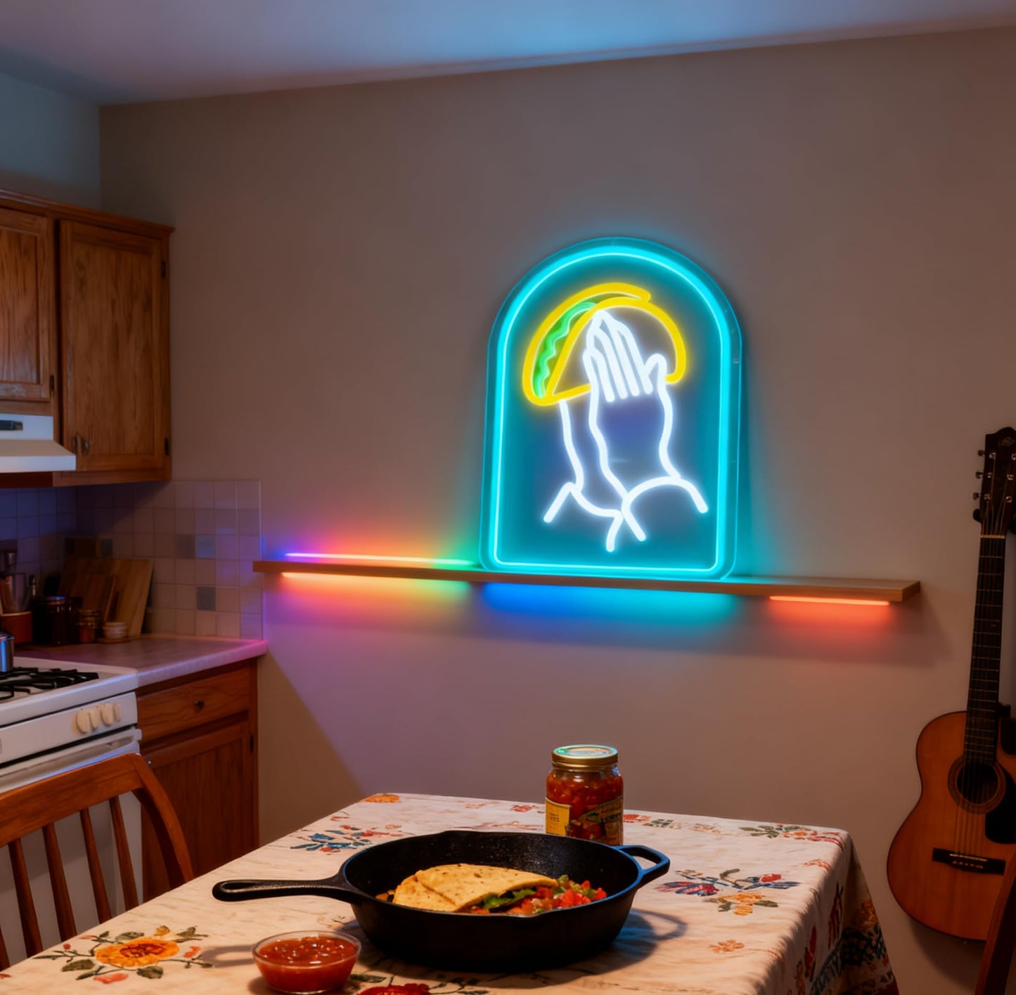 Taco LED Neon Sign, USB Powered Dimmable Decorative Neon Light for Mexican Restaurant Home Kitchen Taco Shop Food Truck Party Dining Room Wall Table Decor 15.4 x 10 In