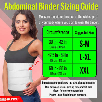 Abdominal Binder for Women & Men Post Surgery Recovery, 12 inch 4 Panel Waist Compression Band, Wrap Support for Bariatric, Belly, Stomach, Postpartum, Hernia, Latex-free. Breathable Fabric S-M