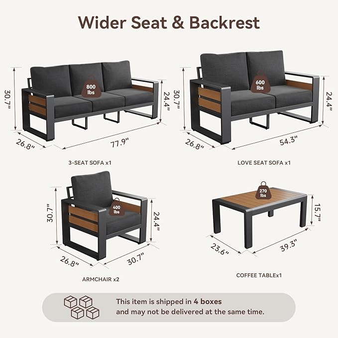 Aoxun Aluminum Patio Furniture Set, 7 Seats Luxury Metal Patio Furniture
