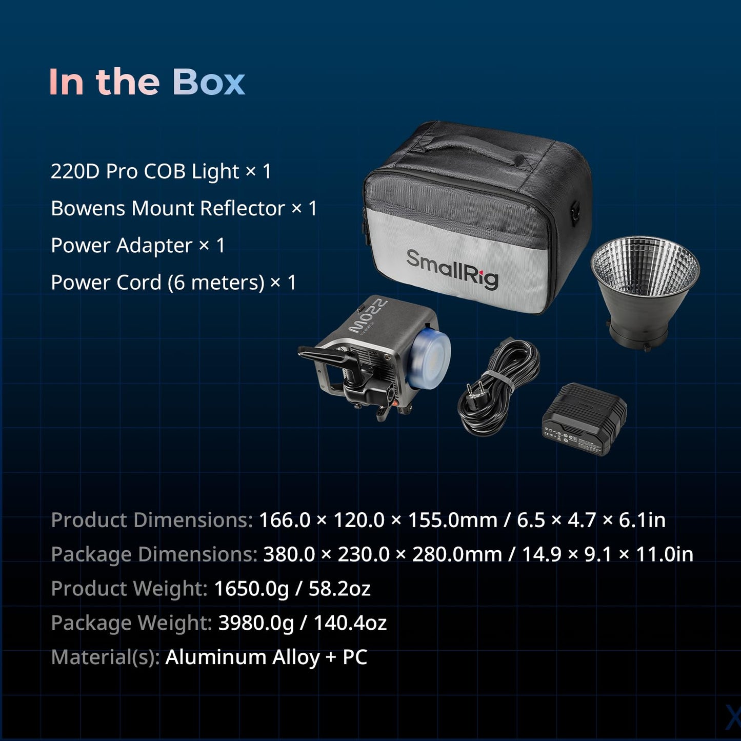SMALLRIG RC 220D Pro 220W COB Video Light, Daylight Continuous Output Light 5600K, CRI 95+, Modular Body Design Bowens Mount Light, Support 3 Power Supply Methods, App Control for Photography