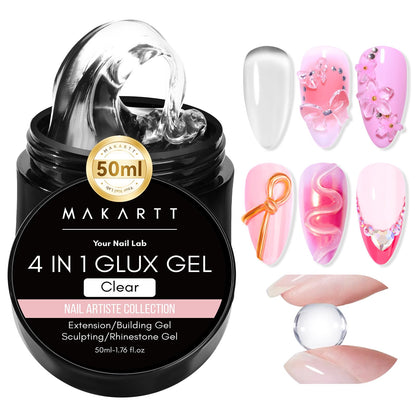 Makartt Clear Gel Builder Kit: Self-Levelling, Long Lasting Extension Hard Gels for Strengthener, Broken Nails Repair Gel Kit with Paper Forms, Dual forms, Nail File and Dual-End Brush 1.06 oz