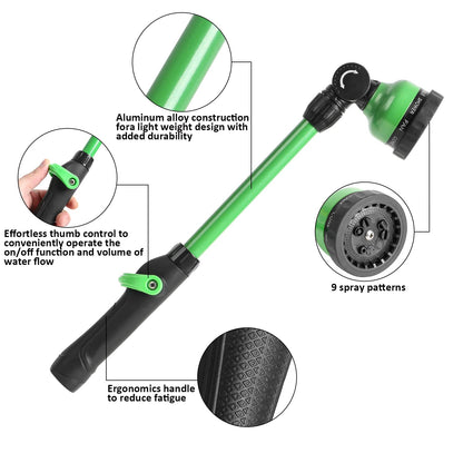 STYDDI Watering Wand 18”, Metal 9 Pattern Garden Watering Wand with Pivoting Head and Thumb Control, 18-Inch Watering Wand for Garden Hose, Ideal for Watering Hanging Basket and Shrubs, Flower, Green