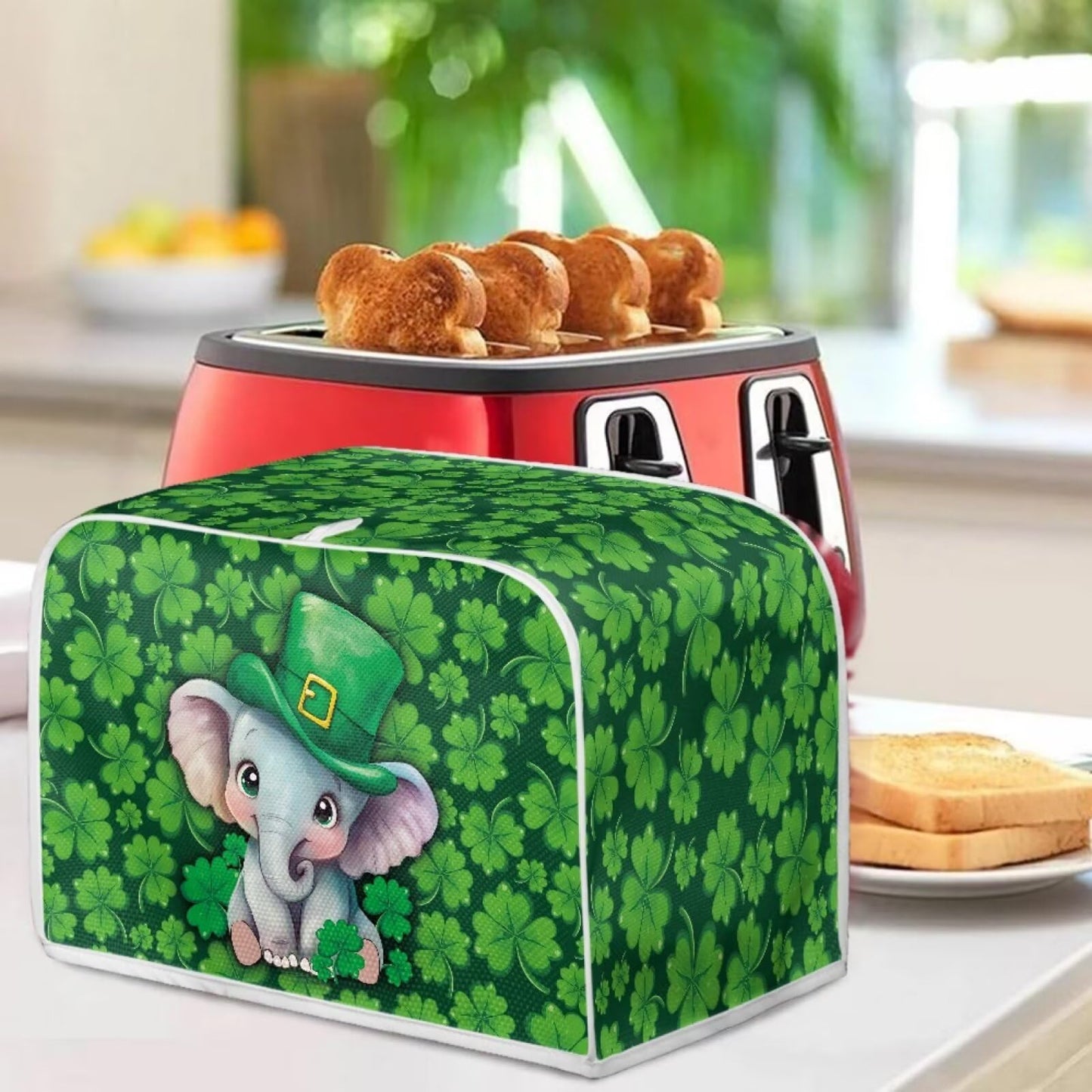 ASQVTIFE Shamrock Toaster Oven Cover for 4 Slice Kitchen St.Patrick Day Decor Elephant Toaster Oven Cover Fits for Most Standard 4 Slice Toasters Kitchen Food Dust Covers