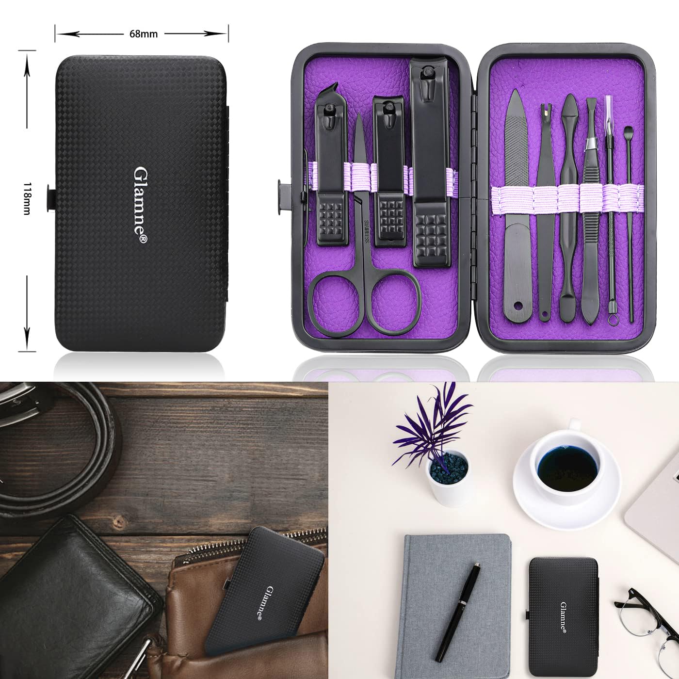 Manicure Set Nail Clippers Kit Professional Stainless Steel Nail Care Tools with Leather Travel Case 10 in 1 Blue