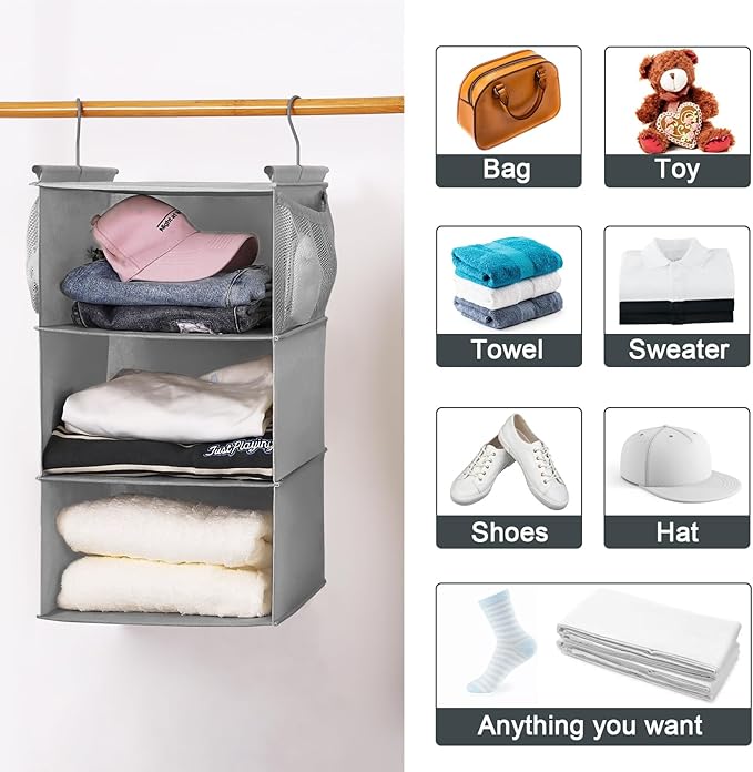 MAX Houser 3 Tier Shelf Hanging Closet Organizer, Closet Hanging Shelf