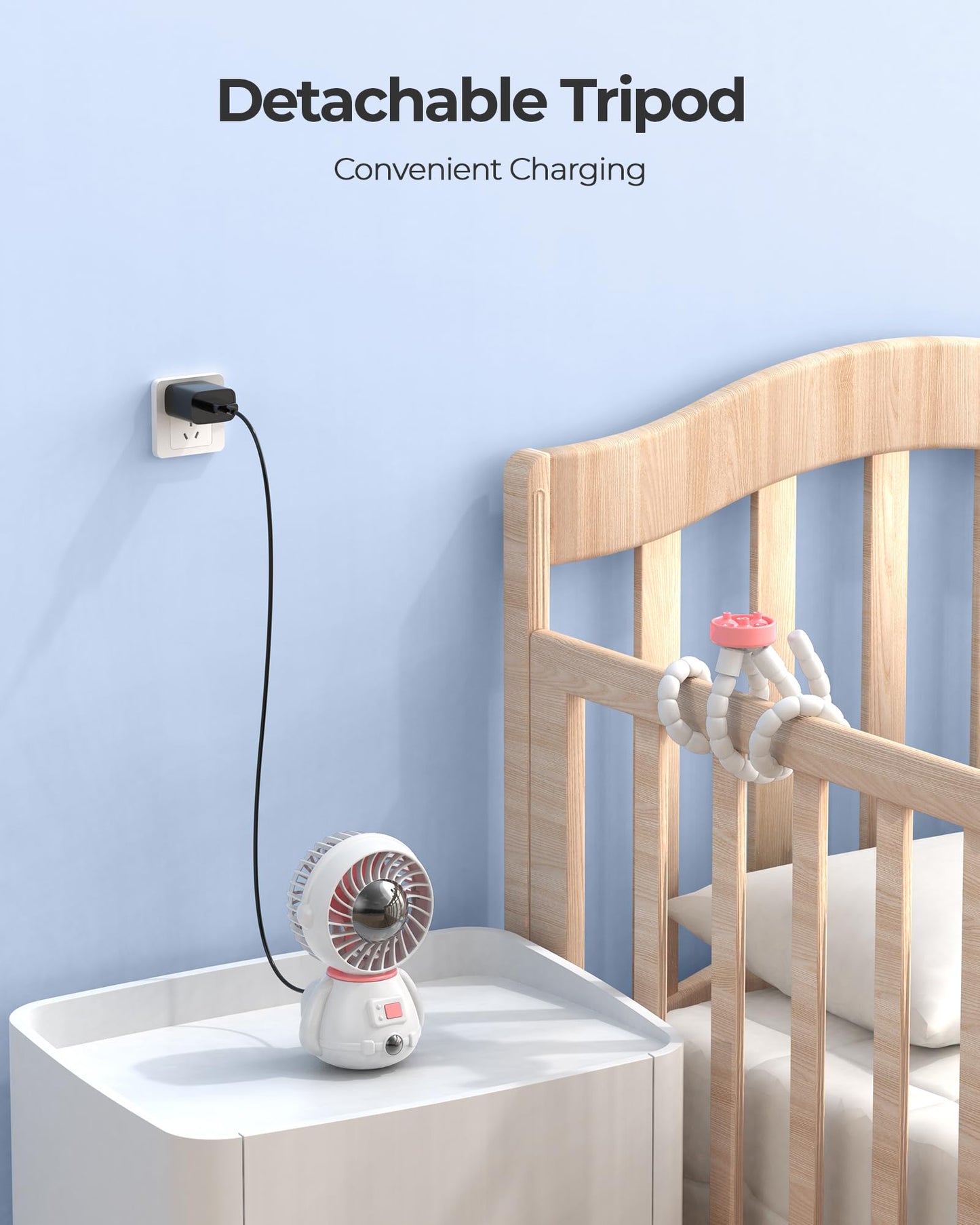 SLENPET Astronaut Portable Stroller Fan, Baby-Safe Clip-on with Detachable Flexible Tripod, Rechargeable Battery-Operated, 3-Speeds, 270° Rotation - Ideal for Car Seats, Cribs, Treadmills, Travel