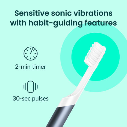 Quip Metal Sonic Electric Toothbrush for Adults - Time Travel & Soft Bristles with Travel Case & Replacement Brush Head - 3 Month Battery Life - Indigo