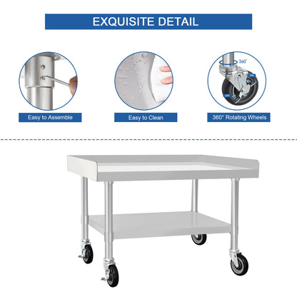 HARDURA Stainless Steel Equipment Work Stand 30" x 36" Prep Table with Under Shelf and Caster for Commercial & Workplace, Home, Hotel, Garage