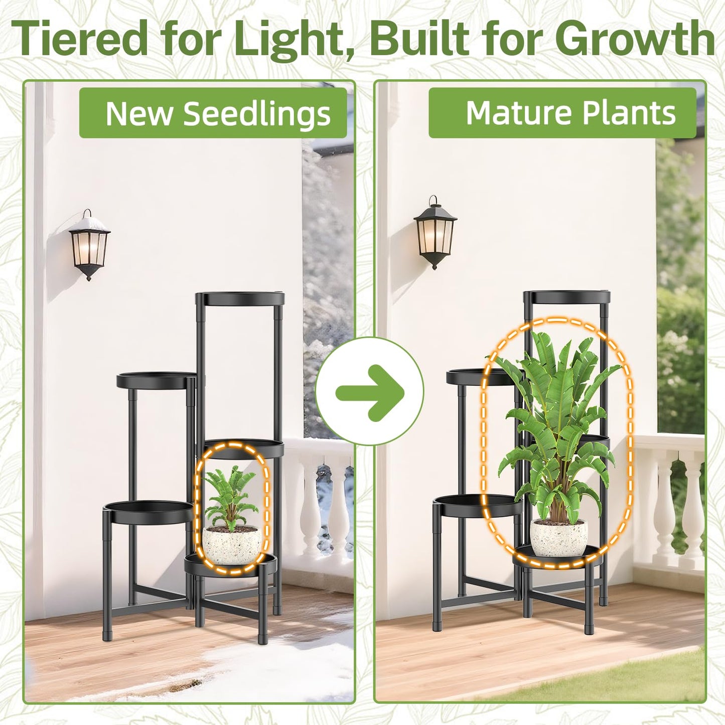 iDavosic.ly Plant Stand Indoor Outdoor, 5 Tier Corner Metal Flower Display Holder Shelf, Folding Tall Orchid Rack for Patio Balcony Porch Garden Living Room House, Black
