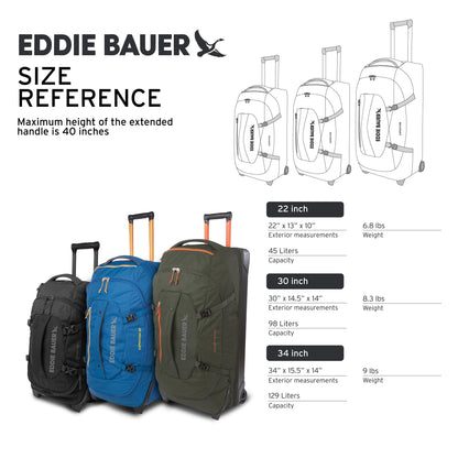 Eddie Bauer Expedition Rolling Duffel Bag with Wheels | Travel | Carry-On | Luggage | Rugged | Durable - Dark Thyme, 22"