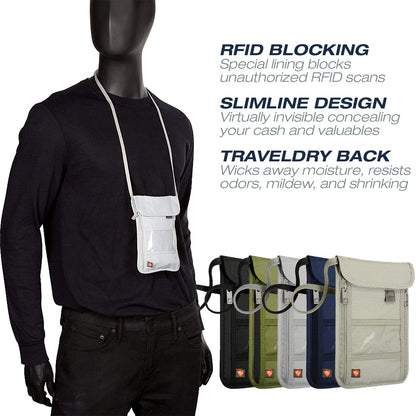 Lewis N. Clark RFID Blocking Stash Neck Wallet, Travel Pouch + Passport Holder for Women & Men, Black, One Size