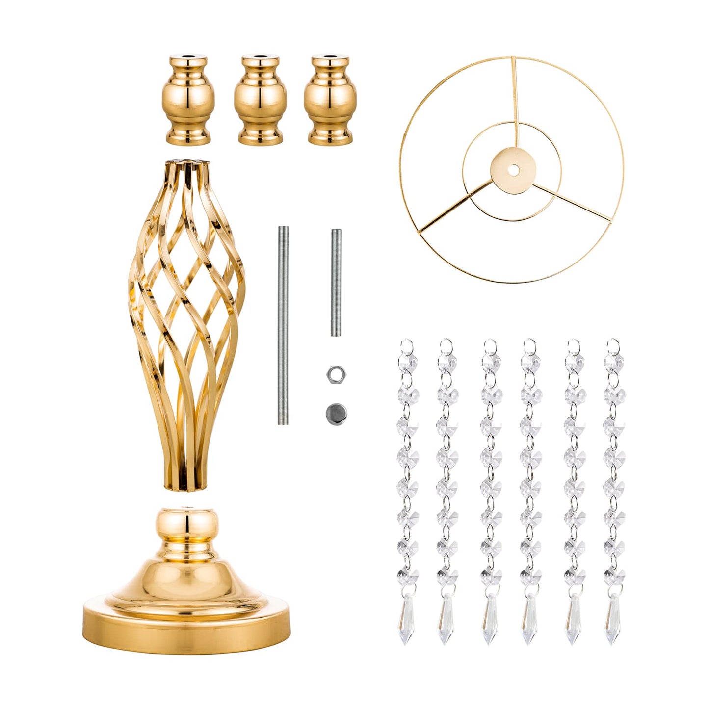 LANLONG 2pcs Gold Metal Flower Vases Crystal Flower Stand Wedding Centerpieces for Tables Party Dinner Event Restaurant Hotel Decoration