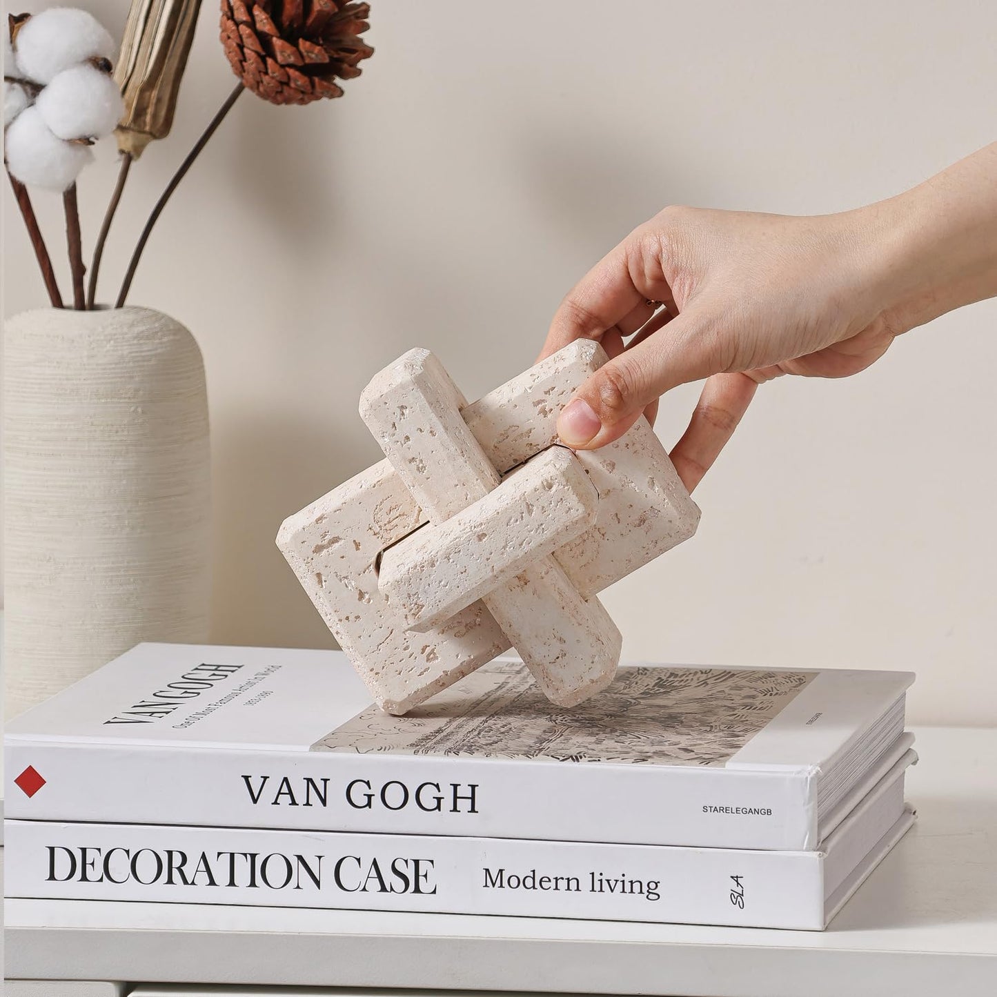 Dneuoir 3-Link Knot Resin Travertine Decor, Coffee Table Decor, Book Shelf Entry Table Decoration, Boho Decorative Objects, Aesthetic Accents for Modern Rustic Office Living Room Home Décor