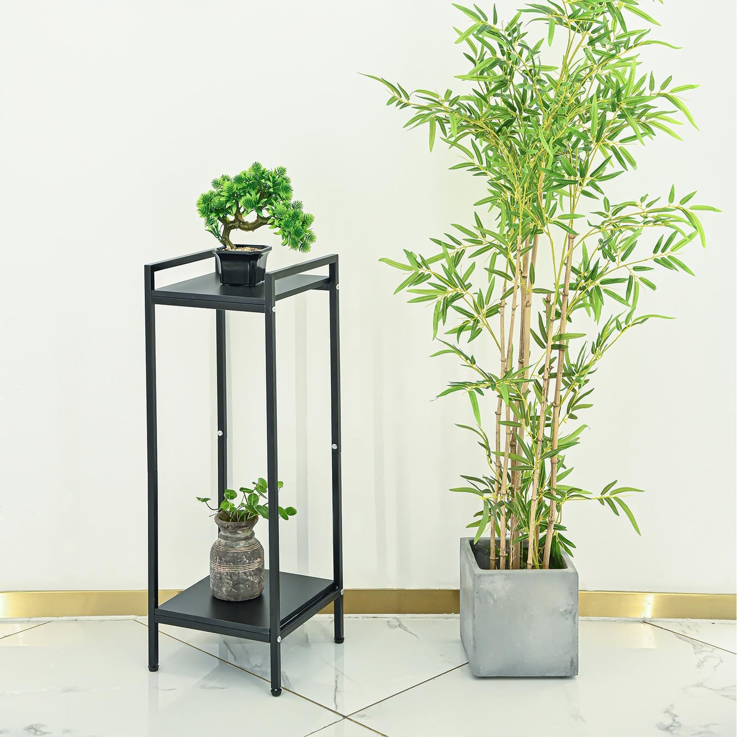 GOLDSRON Tall Plant Stand for Indoor Plant: 2 Tier Metal Modern Small Single Plant Shelf - Floor Flower Storage Side Table Holder for Living Room Balcony Garden
