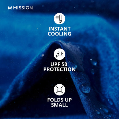 MISSION Max Plus Cooling Towel- Soft, Durable Microfiber - Cools Up to 3 Hours - UPF 50 Sun Protection - Machine Washable (MISSION Blue)