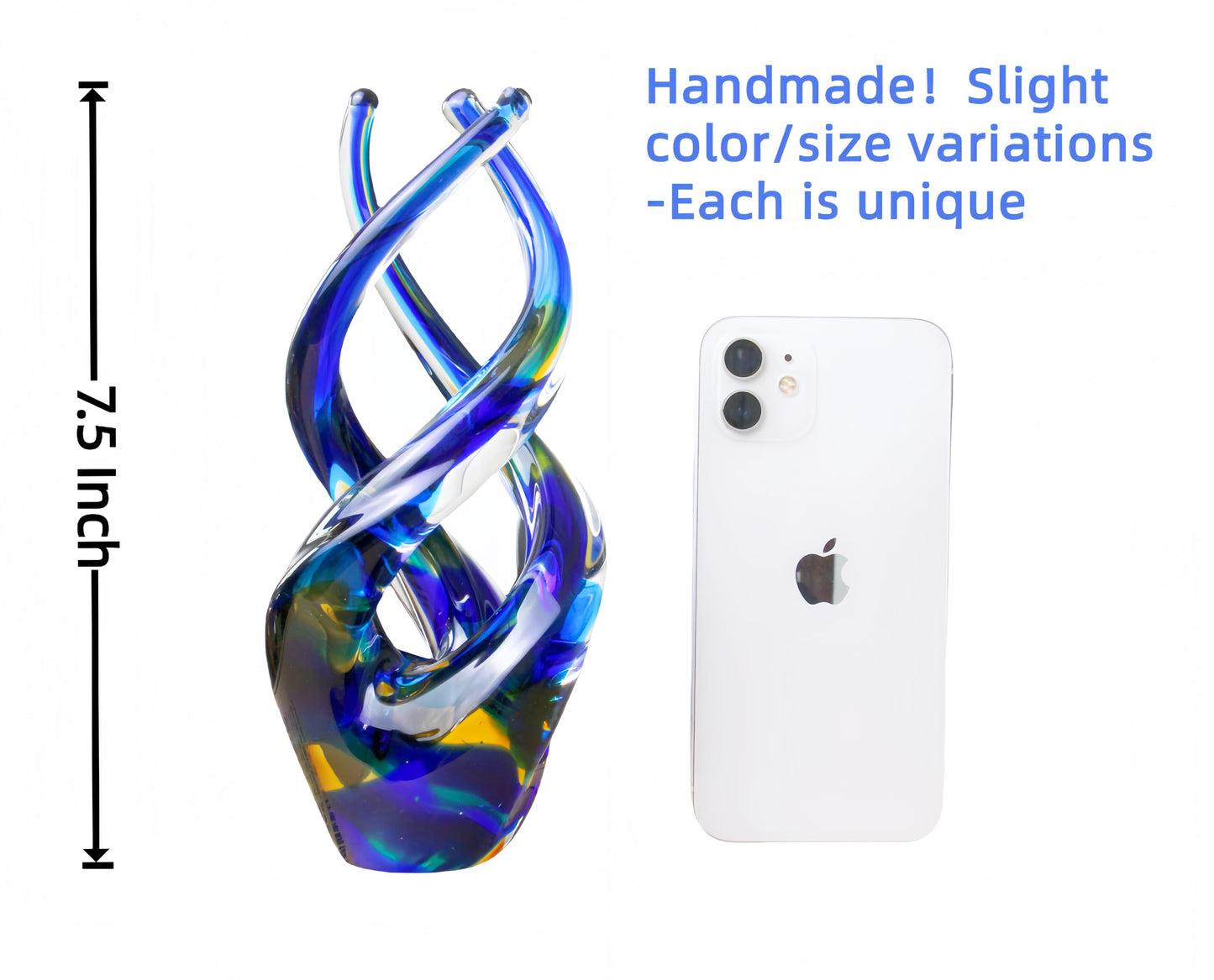 Mysphex Hand Blown Glass Decor - Cobalt Blue Glass Sculpture - Ocean Theme Spiral Kinetic Figurine, Light Reactive Gradient Decor for Home Office Garden, Ideal Gift for All Occasions