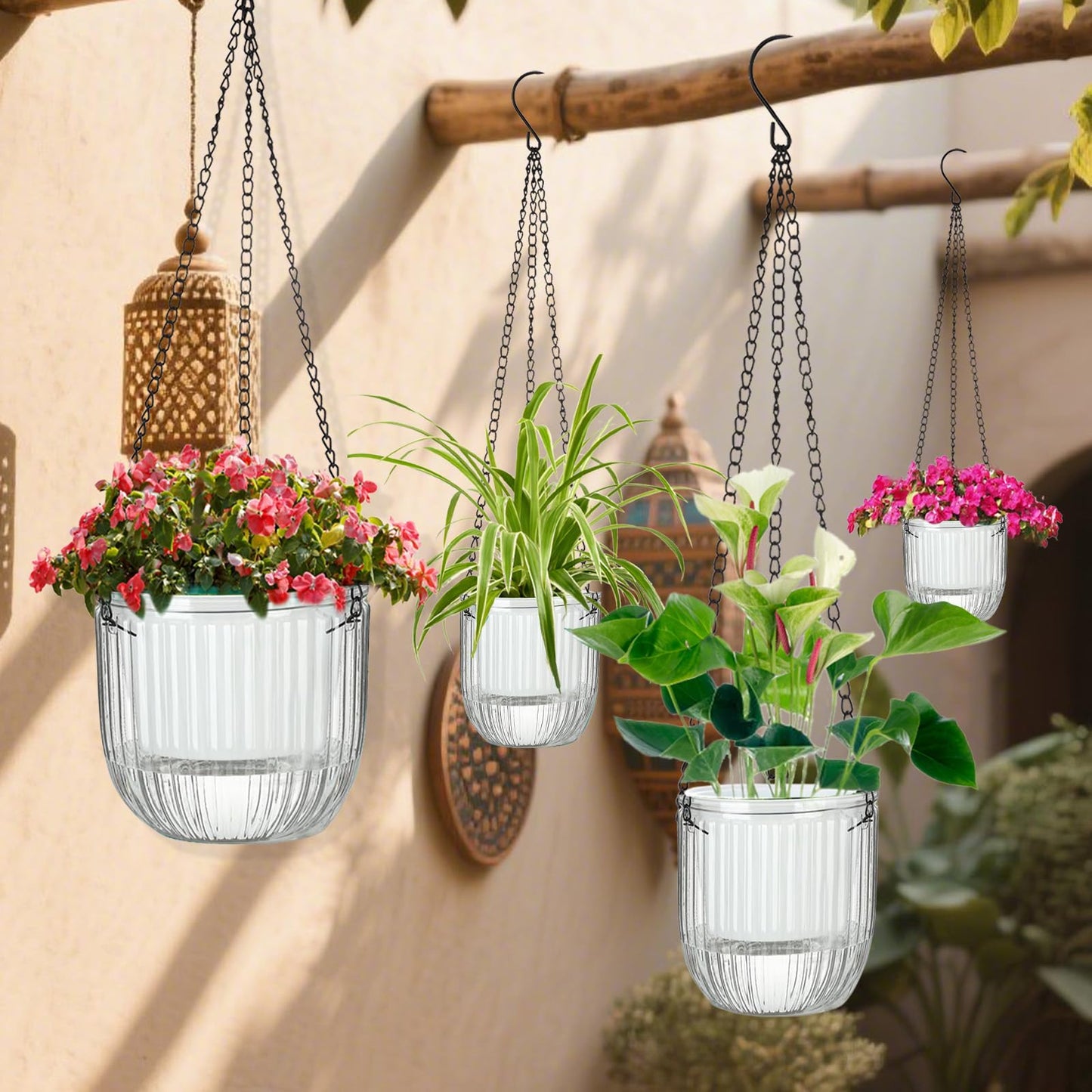 JxyHauteresce Self-Watering Hanging Planter for Indoor Plants - Easy Care, Long Lasting - Perfect for Herbs, Succulents, and More (White Transparent)