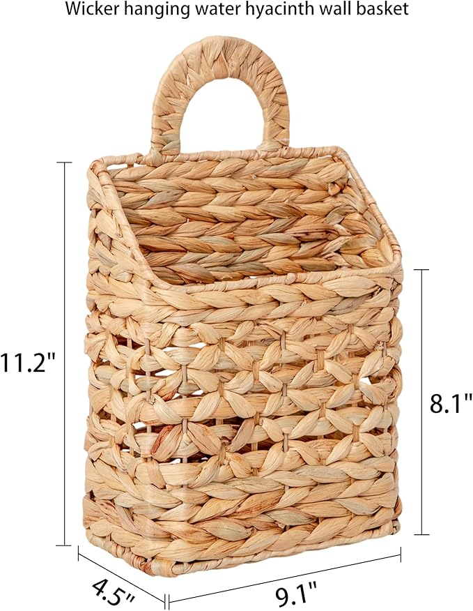 Wicker hanging basket, Water Hyacinth Wall Basket, Rustic Handwoven Hanging