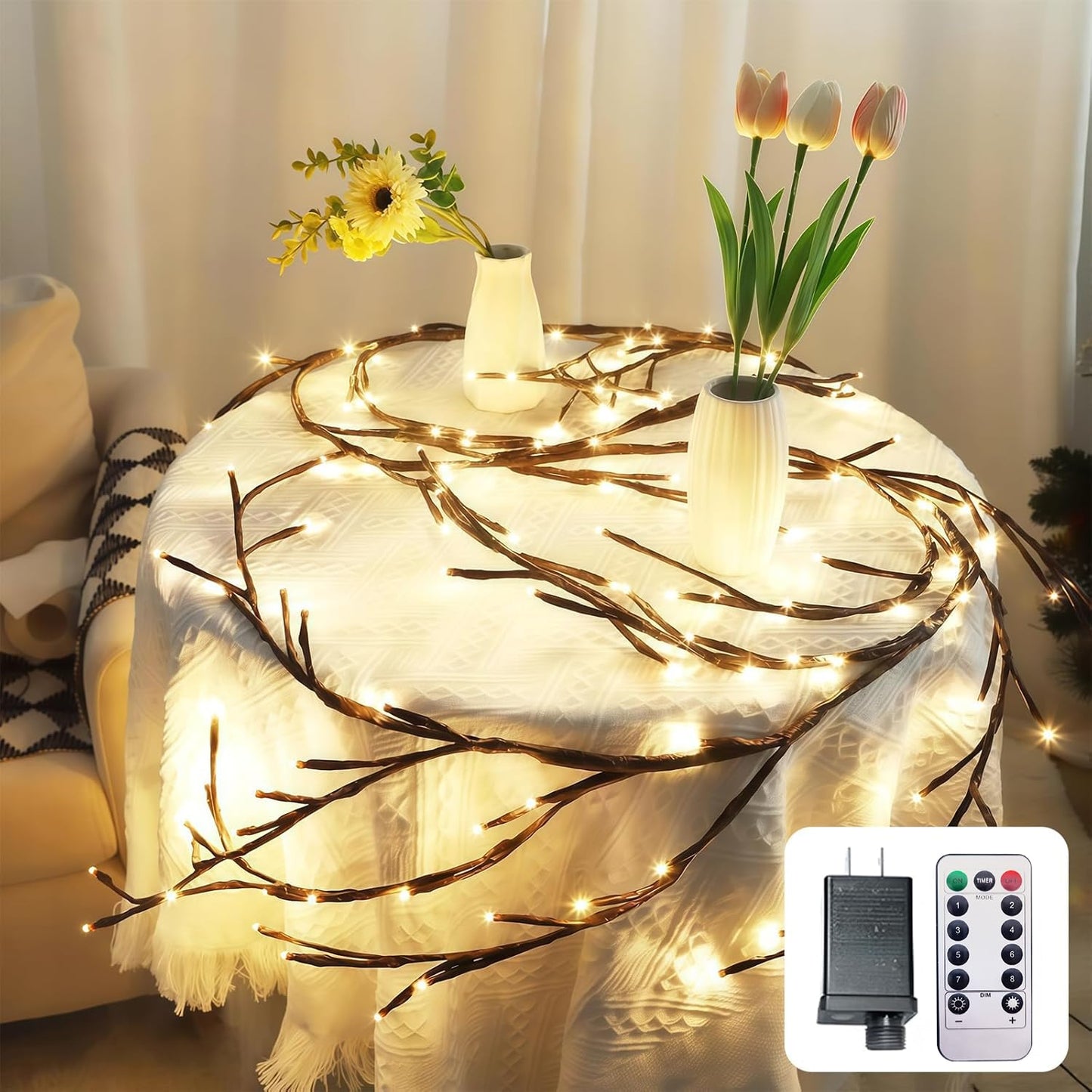 XINXIANLIAN Willow Vine Lights for Wall Decor, Fairy Lights with Vines, Artificial Plant Lighting Tree Branch, 8 Flashing Modes for Wall/House/Bedroom Decoration (144LED)