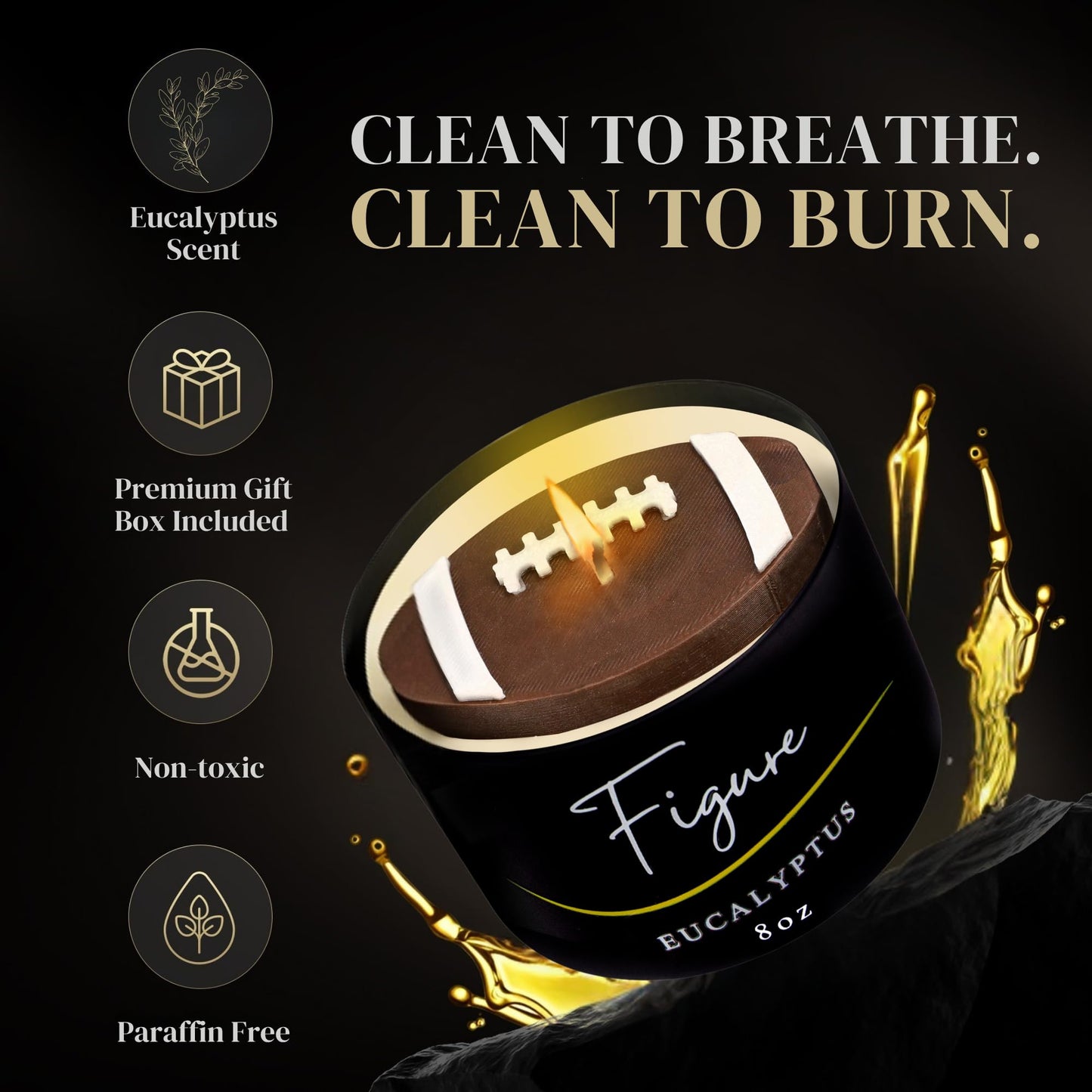 All-Natural Football Candle – Eucalyptus Scent | Hand-Poured in The USA | Beeswax & Soy Wax | Essential Oils | 100% Beeswax Wick | Premium Gift Box | Candle Gifts for Men & Women