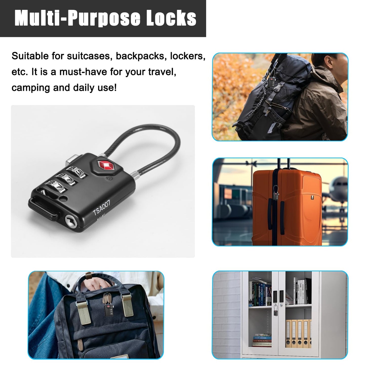 2 PCS TSA Locks for Luggage, Small Combination Lock,Luggage Locks TSA Approved, for Locker Lock, Travel Suitcase, Gun Case, Backpack Zipper, Ammo Can, with 2PCS Spare 007 Master Key