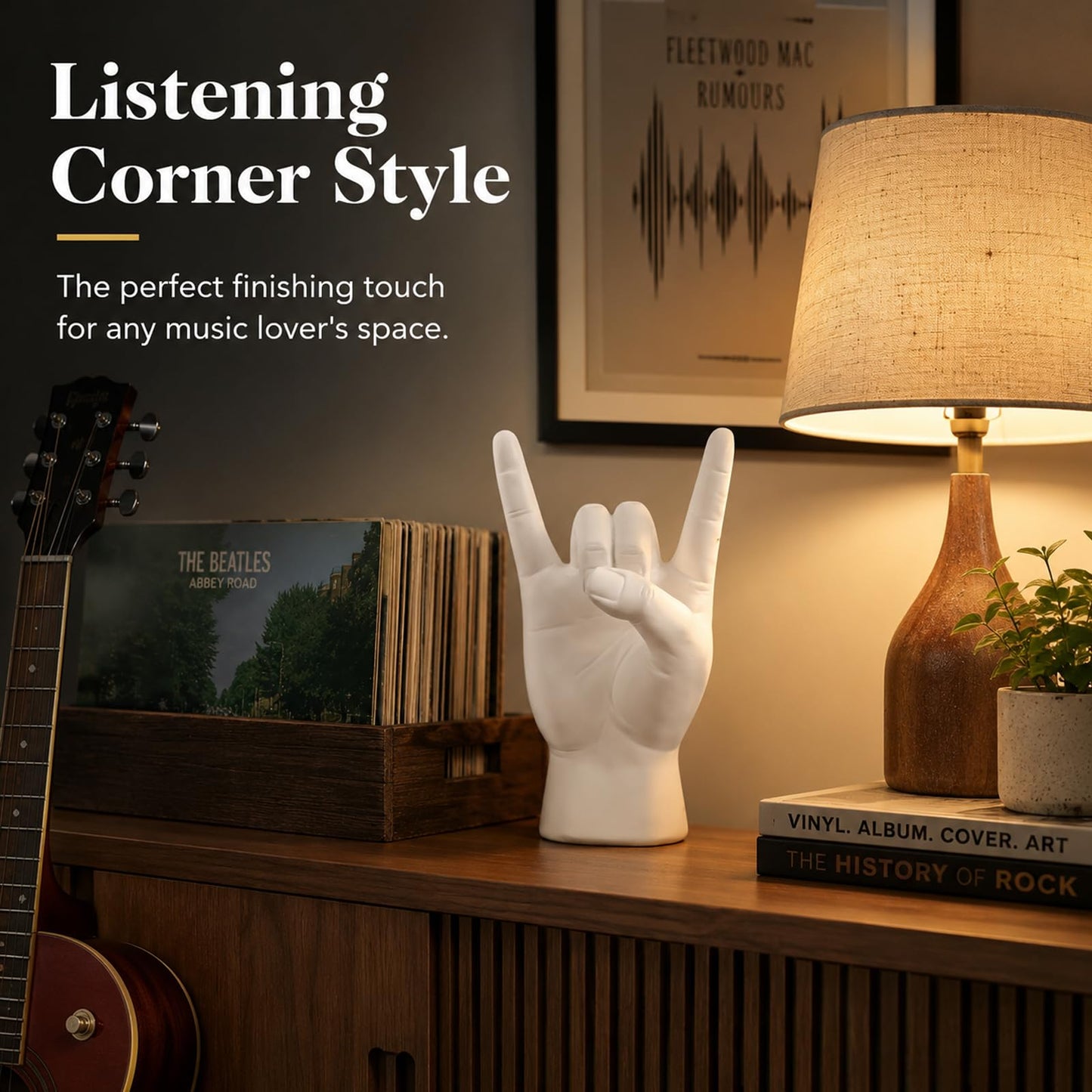 XIYOUQI Rock Hand Statue, Rock On Hand Gesture Sculpture, White Resin Hand Sign Decor for Music Lovers, Modern Tabletop Sculpture for Desk Bookshelf Mantel Man Cave Office Decor