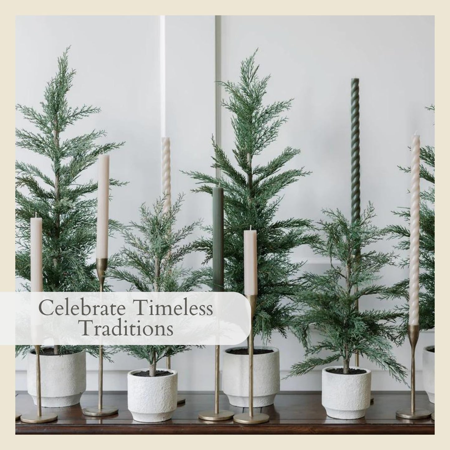 CG Hunter Holiday Collection, Set-of-2 Faux Evergreen Cedar Trees, Premium Artificial Indoor & Outdoor Cedar Tree Stands 24" Tall in Creme Pot–Perfect Christmas Decoration