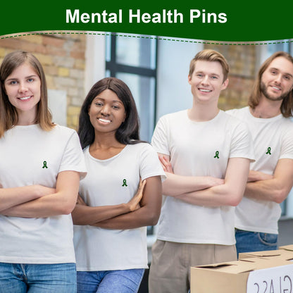 WANDIC 50Pcs Green Ribbon Mental Health Pin Badges Alloy Mental Health Awareness Brooches Liver Cancer Pin Badges Souvenir Brooches for Charity Event(2.5 * 2cm)