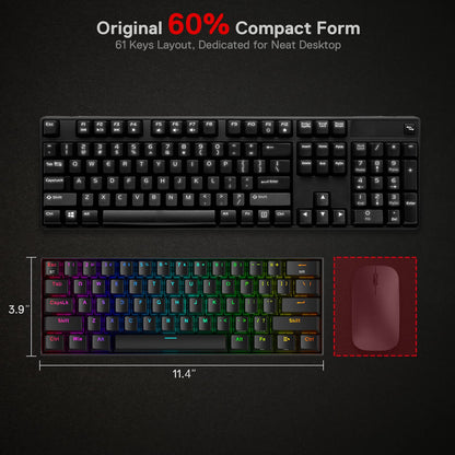 Redragon K530 Pro Draconic 60% Wireless RGB Mechanical Keyboard, Bluetooth/2.4Ghz/Wired 3-Mode 61 Keys Compact Gaming Keyboard w/100% Hot-Swap Socket, Free-Mod Plate Mounted PCB & Tactile Brown Switch