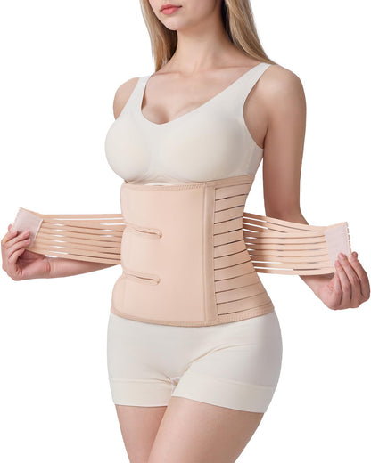Evantha Postpartum Belly Band for Women: Adjustable Compression Wrap for Abdominal & Waist Support C-Section & Vaginal Birth Recovery Beige L