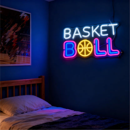 Basketball Neon Sign - USB Powered Dimmable Decorative Neon Light for Bedroom Game Room Man Cave Gym Wall Table Decor Sports Theme Party Decorations 15.7 x 9.4 In