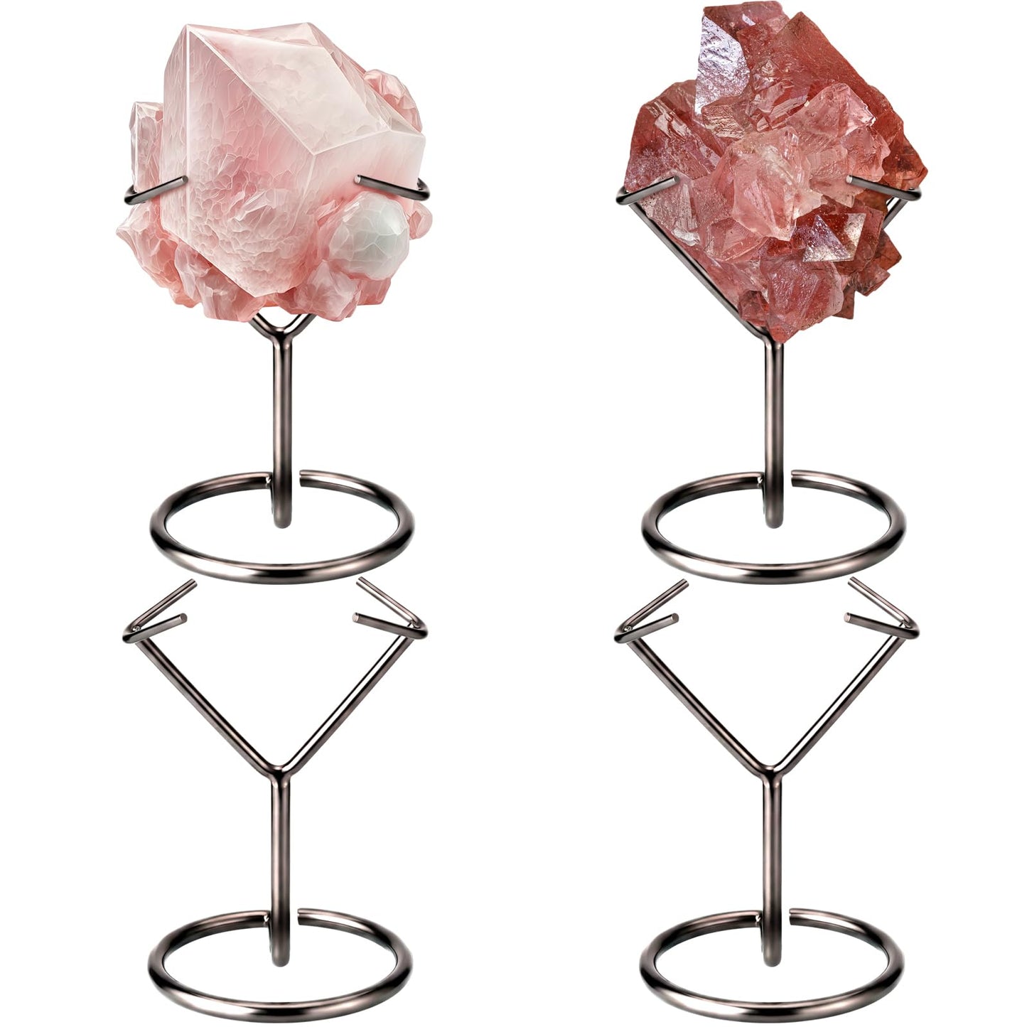 ElaraBerry 4 Pcs Rock Display Stand, Metal Black Crystal Display Holder Small Crystal Ball Holders for Small Gemstones Mineral Agate Home Office Decor