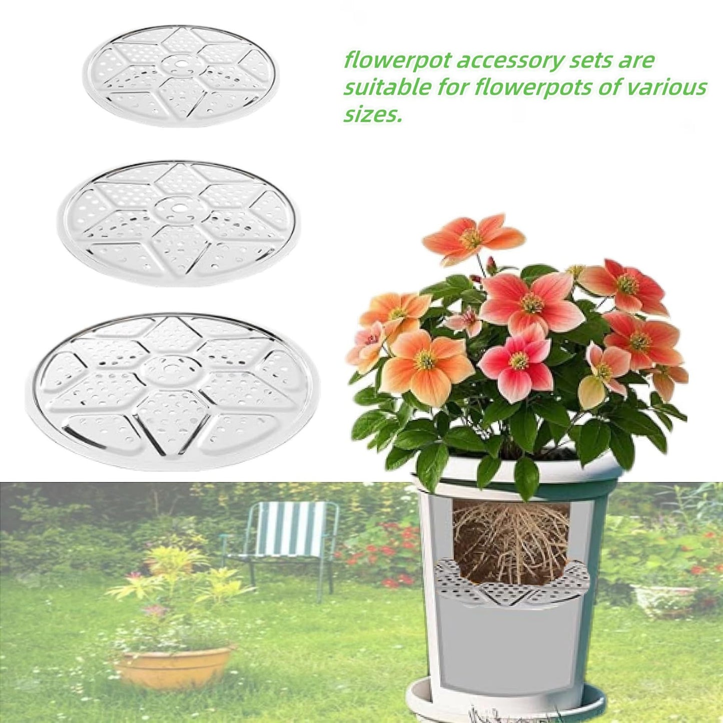 Neuqiho 3-Size Stainless Steel Planter Inserts 6-Pack, Plant Risers for Pots with Drainage Holes, Save Soil Lightweight Filler for Large Outdoor and Indoor Planters