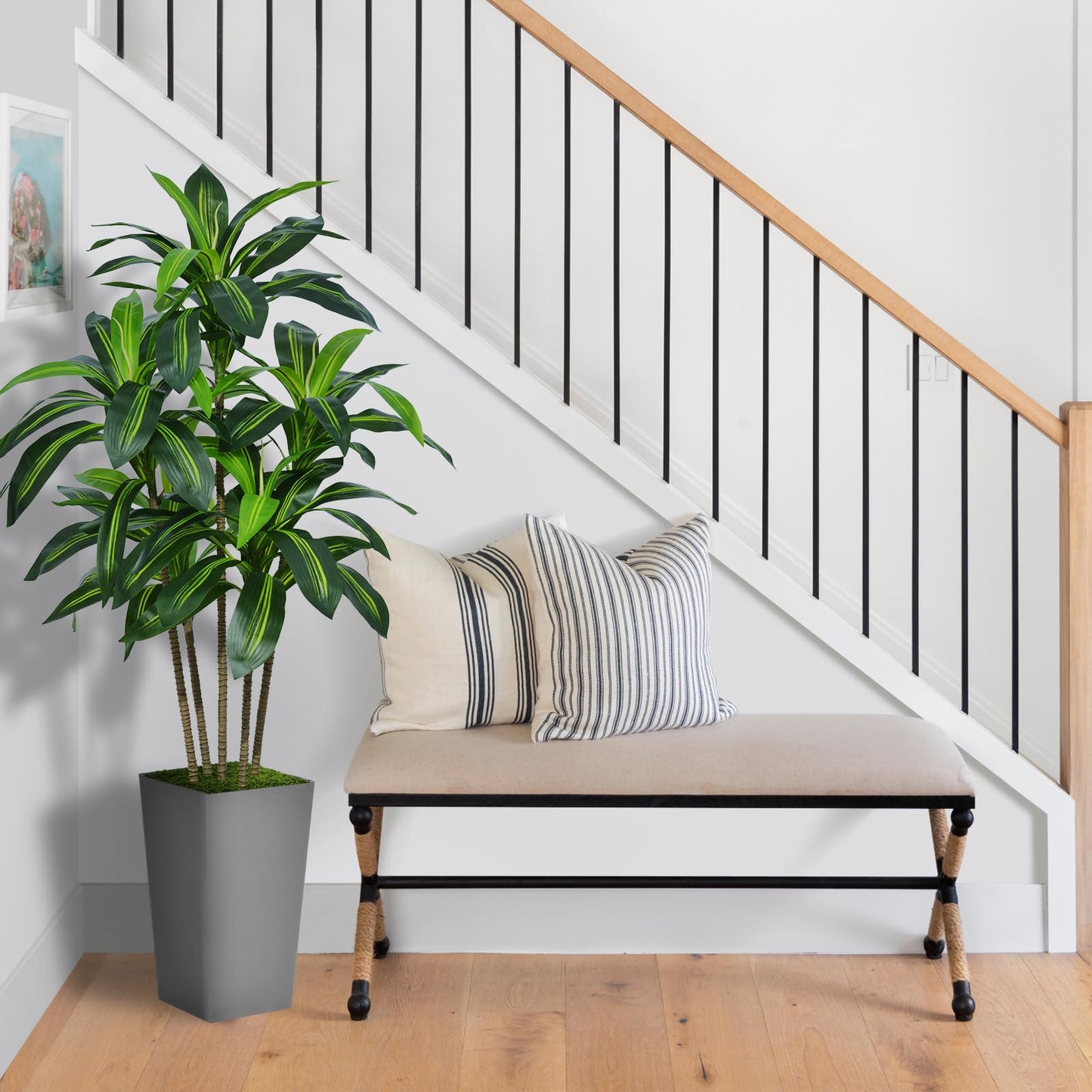ASTIDY Artificial Dracaena Tree 5FT - Faux Tree with Gray Tall Planter - Fake Tropical Yucca Floor Plant in Pot - Artificial Silk Tree for Home Office Living Room Decor Indoor