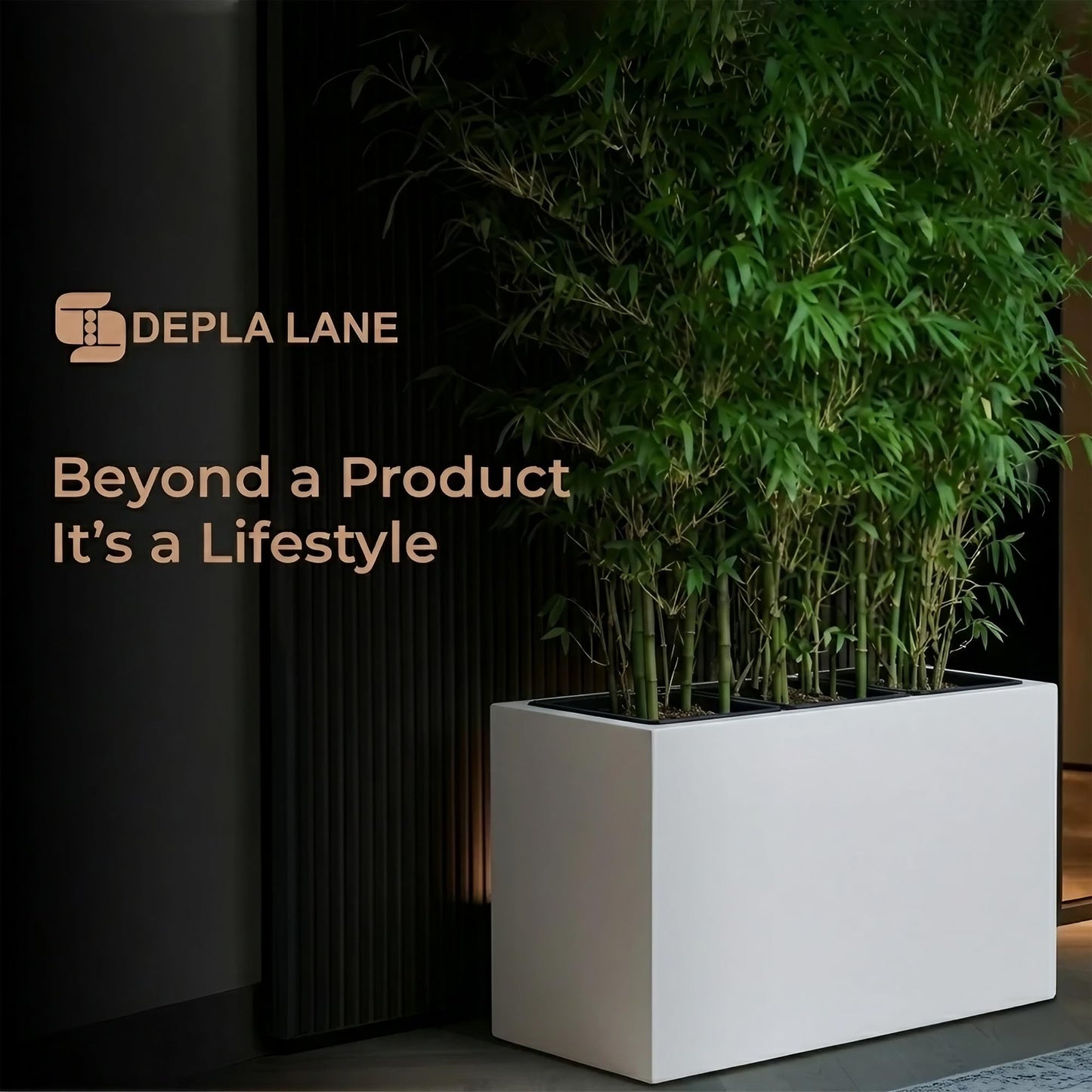 DEPLA LANE Trevano Fiberstone Rectangular Planter (26" L x 9.8" W x 15.7" H) Smooth Finish, Removable Inner Pots, Lightweight, Durable, UV Resistant, Minimalist Indoor Outdoor Plant Pot (M, White)
