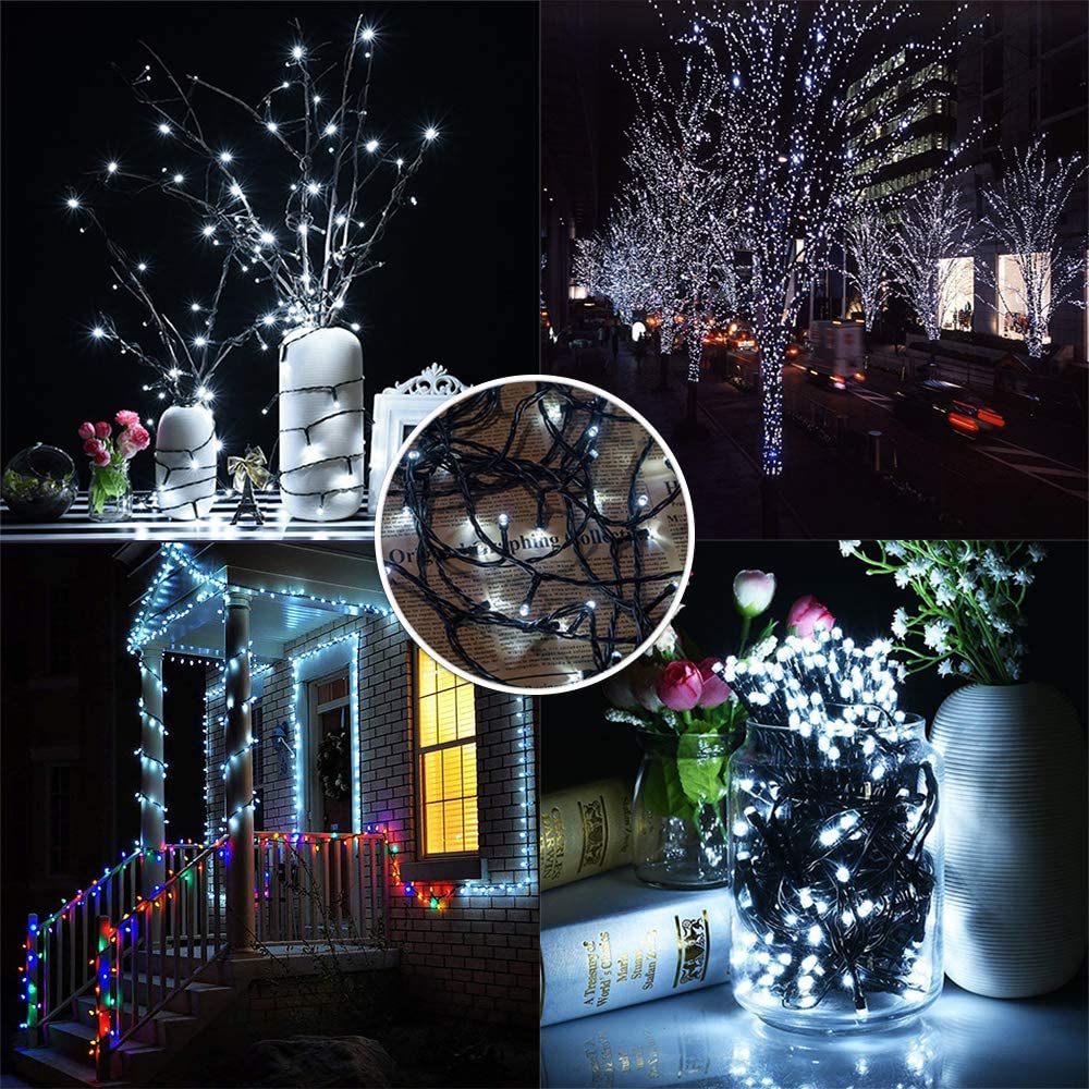 FULLBELL Black and White Christmas Decorations, Black Christmas Lights 33ft 100 LED with Memory Function, 8 Modes Gothic String Lights for Tree, Goth Home, Indoor Outdoor