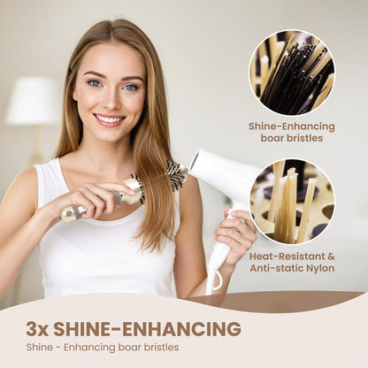 AIMIKE Round Hair Brush, Nano Thermal Ceramic & Ionic Tech Round Brush, RoundBrushes for Blow Drying with Boar Bristles, Barrel Brush for Styling, Curling, Add Volume & Shine (74mm, Barrel 43mm)