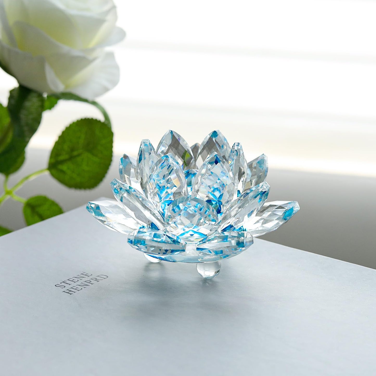 JATYFING 3Inch Crystal Lotus Flower, Blue